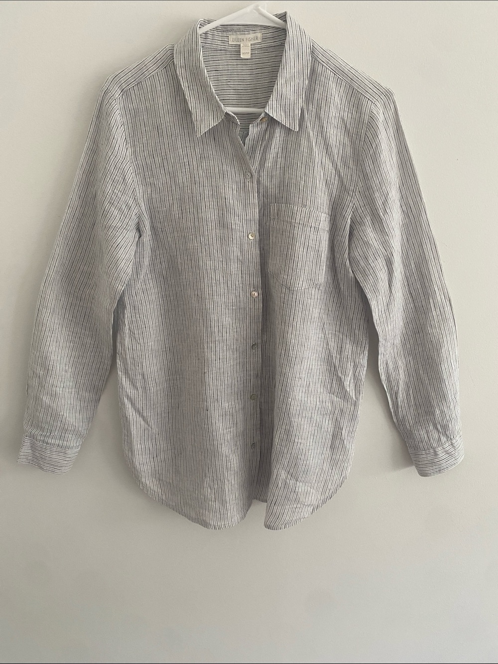 Eileen Fisher Linen L/S Striped Button Down Shirt Size SMALL